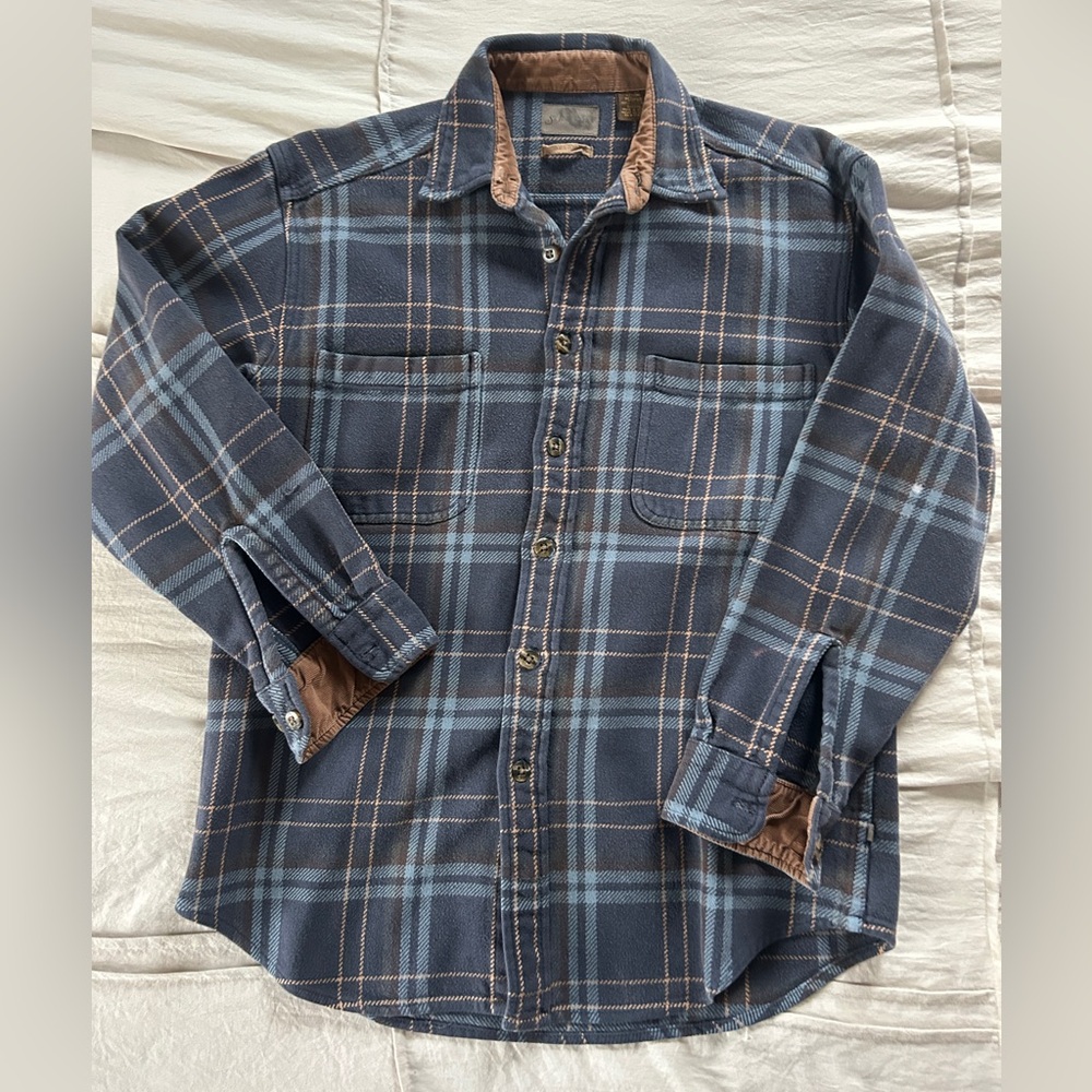 Blue and Brown St. Johns Bay Plaid Button-Up Shirt Vintage Corduroy Brawny 😍